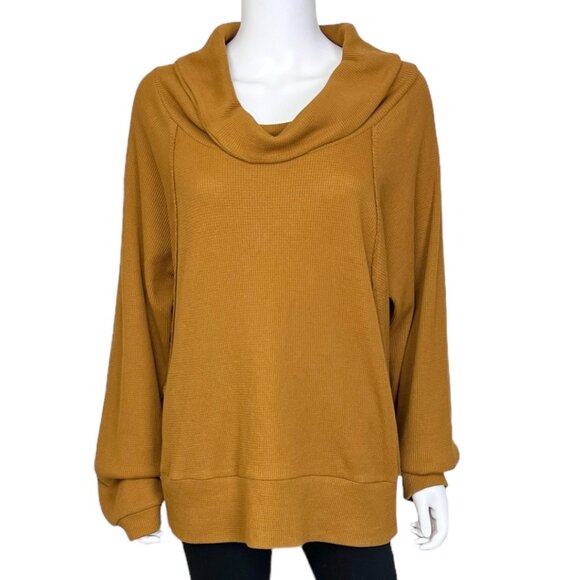 Pilcro Angie Mock Neck Waffle Top in Gold - sz XL - Picture 4 of 8